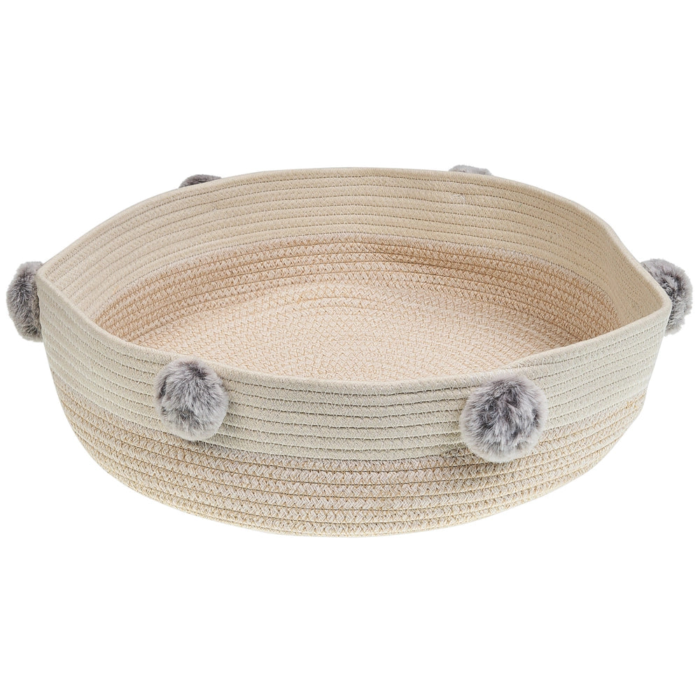 Letto per animali domestici Beige Cotone Poliestere Inserto soffice ø 44 cm per cani gatti Forma rotonda con maniglie