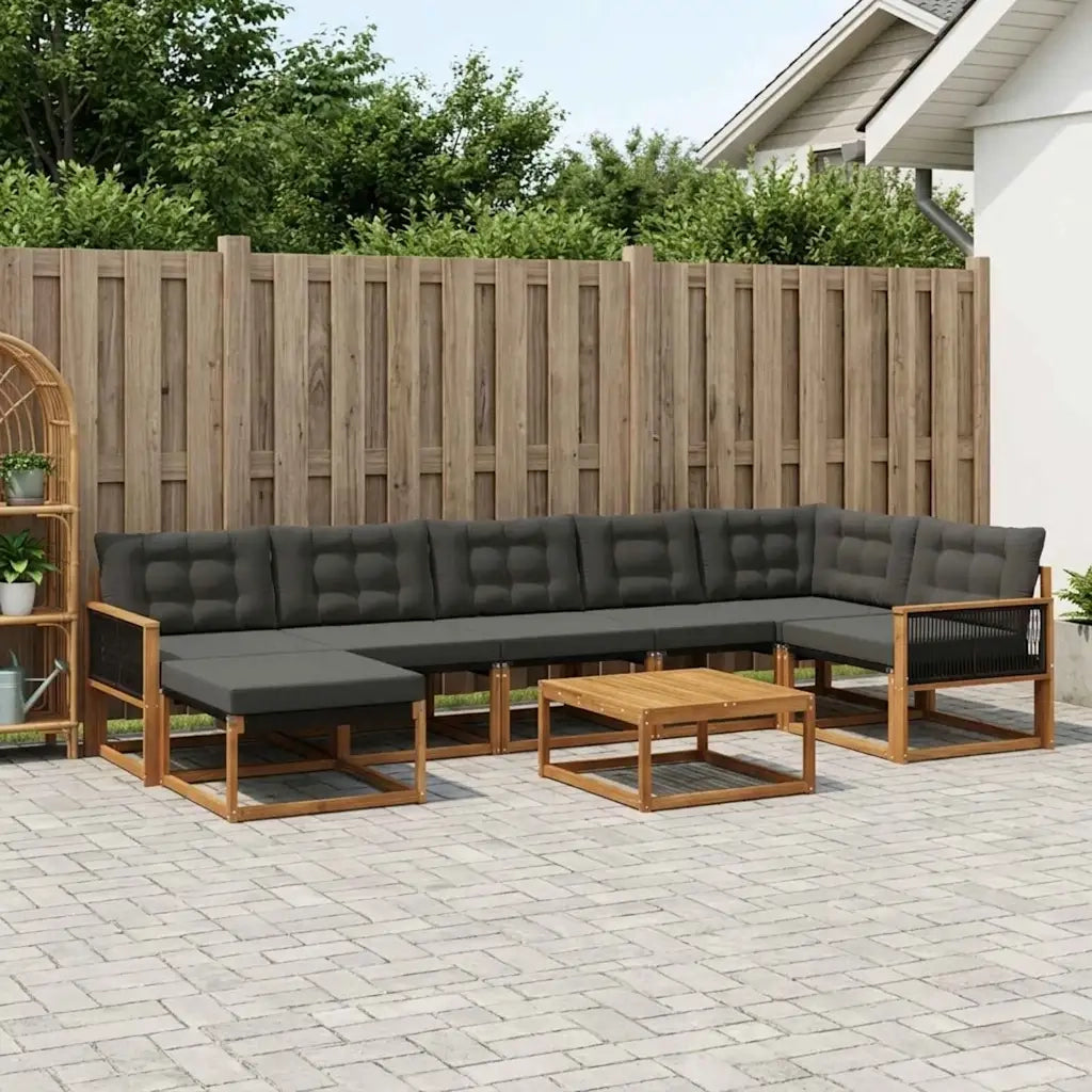 Set di divani da esterno con cuscino 9 pcs Naturale e Nero 3381632