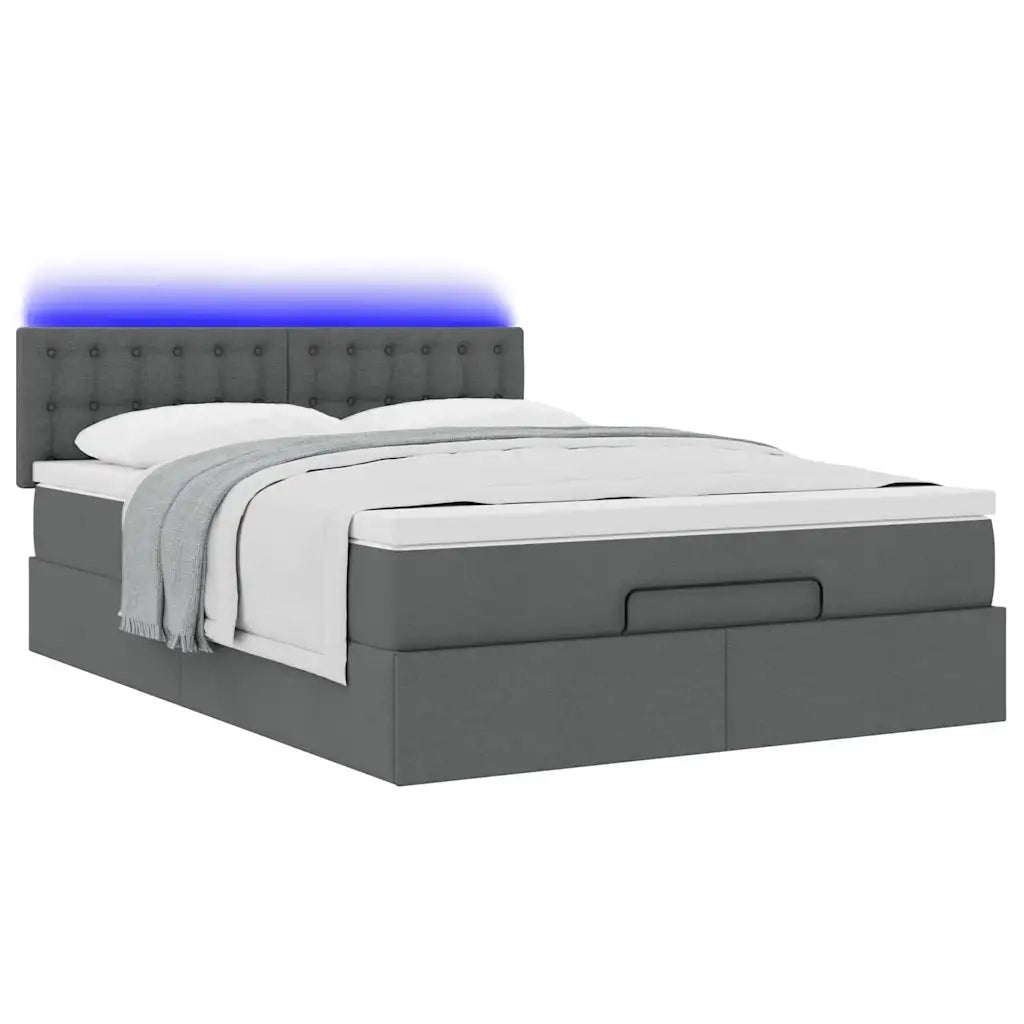 Pouf Letto con Materasso e LED Grigio Scuro 140x200 cm 3312479