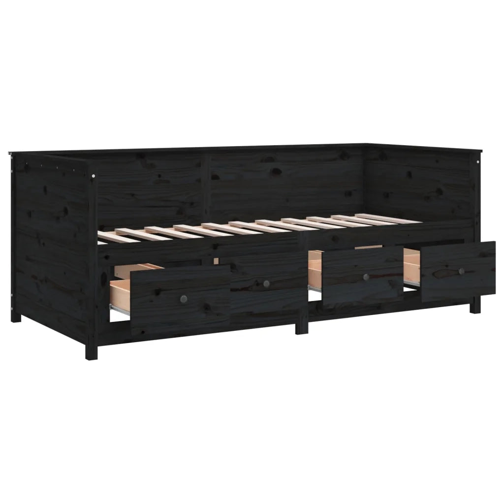 Letto singolo | Letto per adulti | Dormeuse Nera 90x200 cm in Legno Massello di Pino