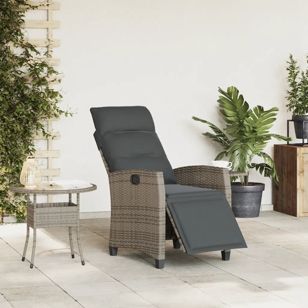 Sedia Reclinabile da Giardino | Sedie da Esterno con Tavolino Grigio Polyrattan