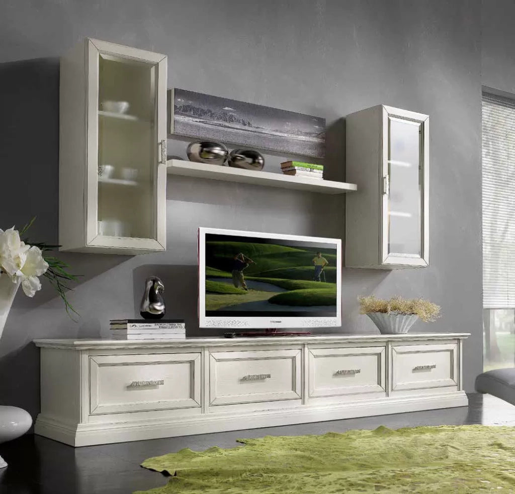Parete attrezzata porta tv in legno shabby bianco l.245 - Mobili 2G