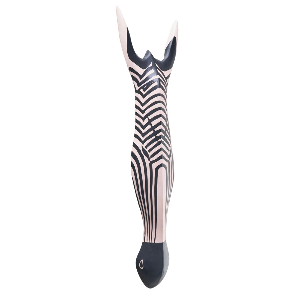 Decorazione da parete in legno di mango bianco e nero Decorazione da appendere con motivo zebra Stile boho swahili fatto a mano