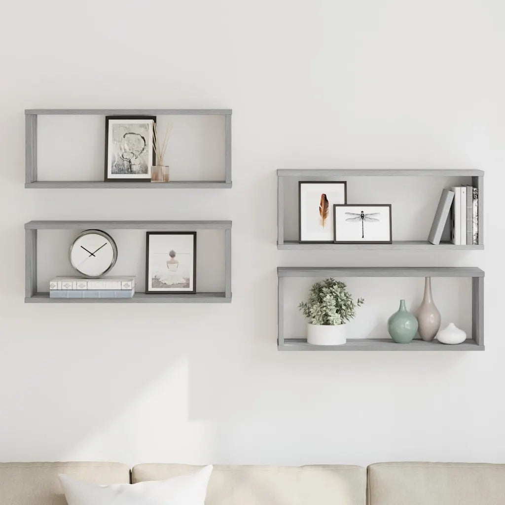 4 pz Mensole Cubo Muro | Mensola a parete Grigio Sonoma 60x15x23 cm in Multistrato