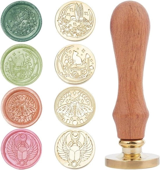 Set di sigilli con cera con motivi di animali (testa di insetto, uccello, gatto) 25mm per inviti di matrimonio e regali