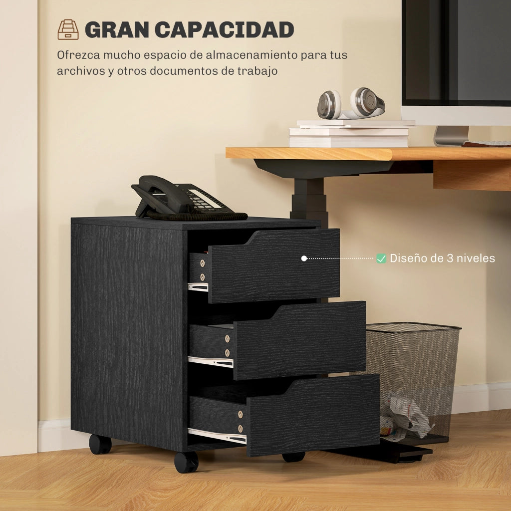 Cassettiera con Ruote 3 Cassetti ¨C zephmum ¨C 40x50x57.5 cm Nero