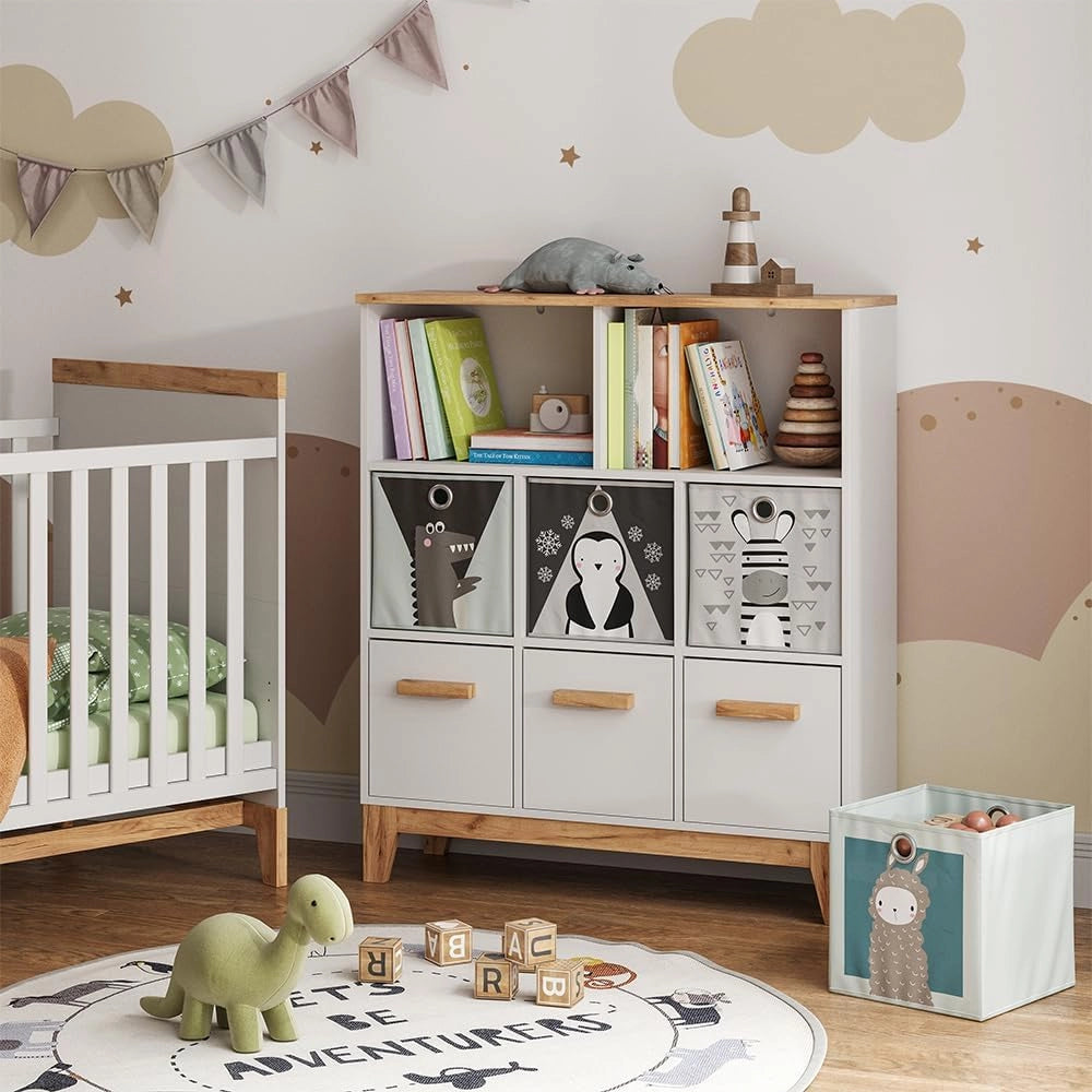 Scaffale per bambini Malia, Bianco/Artisan, 98.4 x 113.4 cm, combinabile per riporre giocattoli e libri