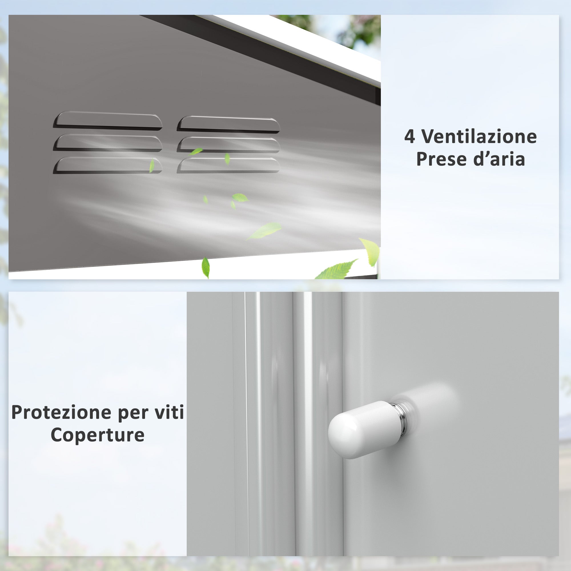 Casetta da Giardino 230x170 m con Prese d'Aria e Doppia Porta Scorrevole in Acciaio Effetto Legno