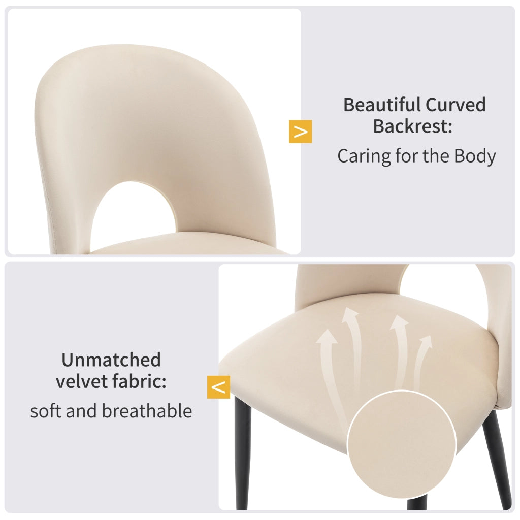 Tavolo da pranzo per 4 persone con 4 sedie in velluto, gambe regolabili, beige, 117 × 68 × 75 cm