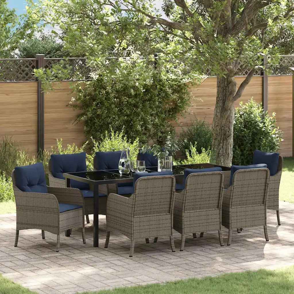 Set da Pranzo per Giardino con cuscino 9 pcs Grigio polyrattan