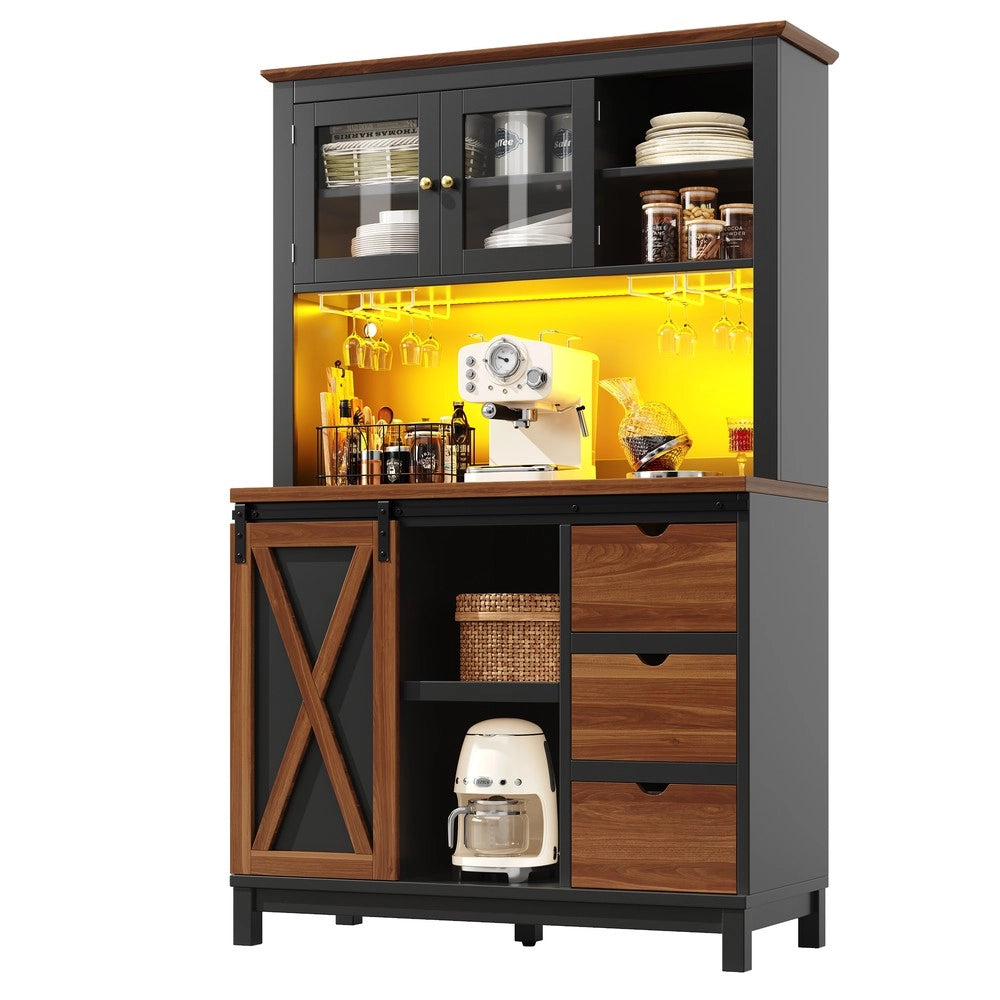 Credenza con LED e Cassetti ¨C Xylo ¨C Nero, Ante Scorrevoli