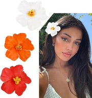 Tre pezzi di fermacapelli a forma di fiori di hibiscus e plumeria per capelli - accessori estivi per vacanze e feste.