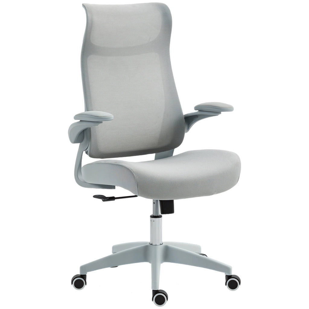 Sedia da Ufficio Ergonomica con Braccioli Regolabili Schienale a Rete e Poggiatesta Grigio