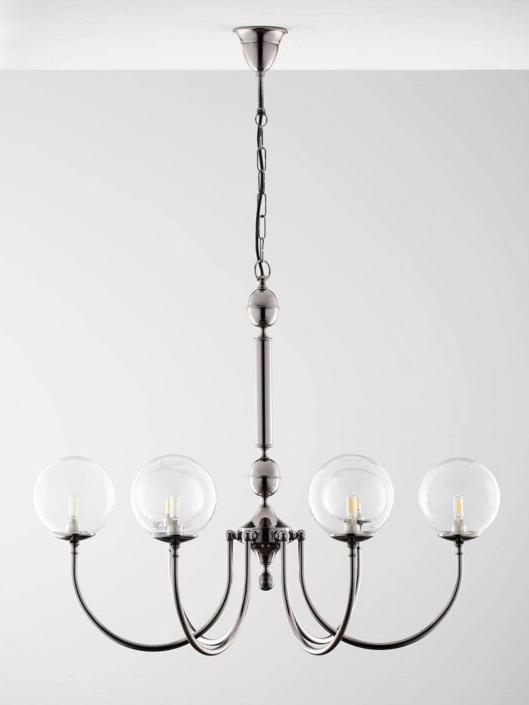Lampadario moderno cromo 6 sfere vetro G9 Jupiter Brillante