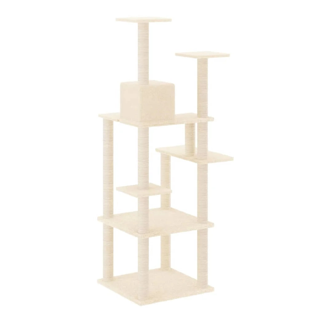 Tiragraffi per gatti torre per arrampicata giocattolo piattaforma per arrampicata con tiragraffi in sisal 153 cm crema 02_0022484