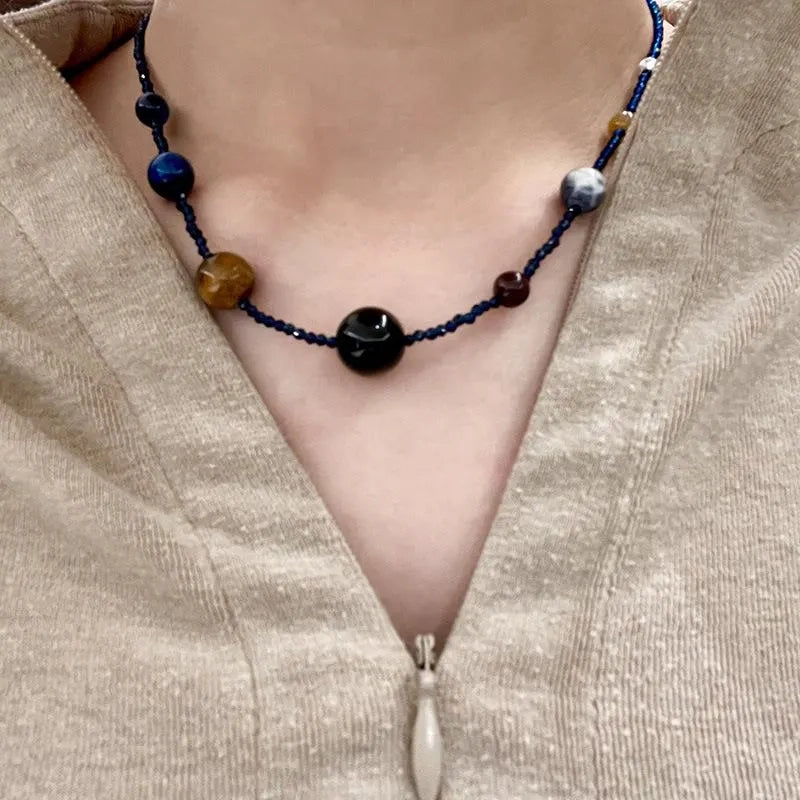 Collana colorata con perline di cristallo e pietre naturali, regalo di Natale o compleanno.