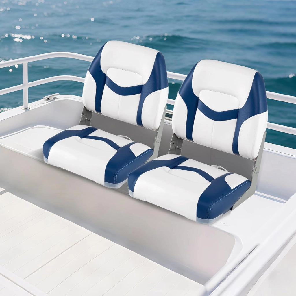 Set di 2 Sedie da Barca, Sedili Alti da Barca Pieghevole Morbide Imbottite Spesse, Sedile Nautica Ergonomico per Imbarcazioni da Pesca, 42 x 49 x 51 cm, Blu e Bianco