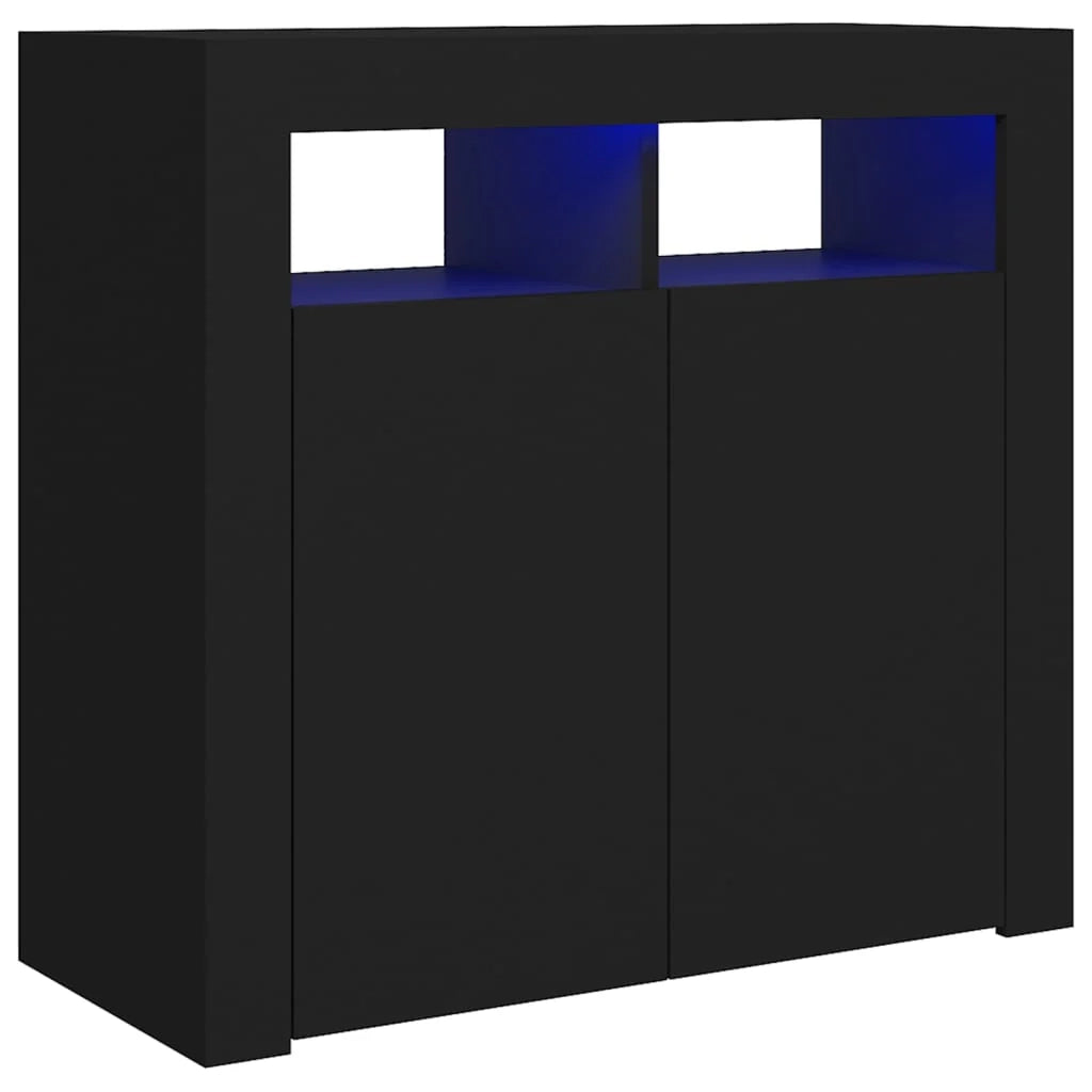 Buffet credenza cassettiera armadio mobile contenitore organizer per cucina soggiorno salotto con luci LED 80 x 35 x 75 cm nero 02_0030044