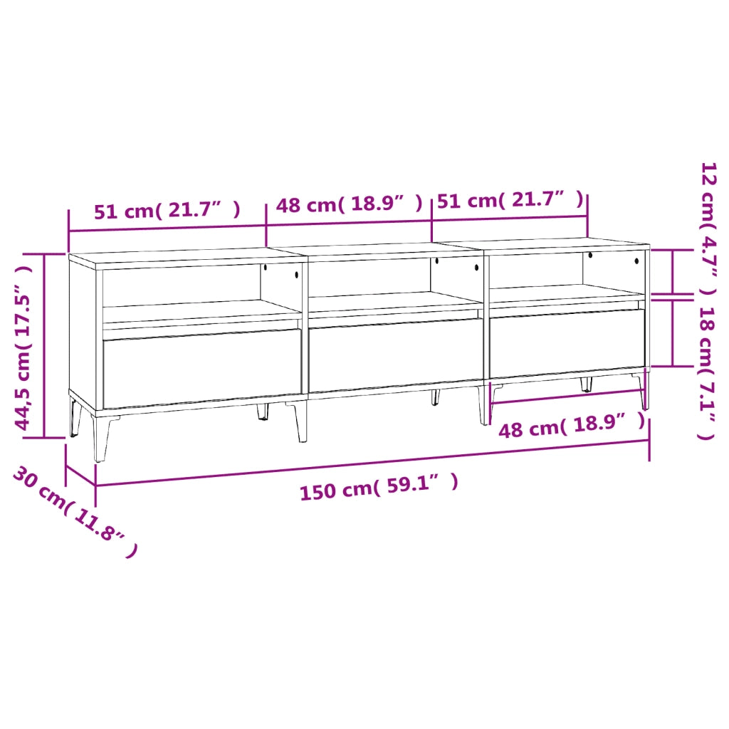vidaXL Mobile Porta TV Rovere Sonoma 150x30x44,5 cm Legno Multistrato