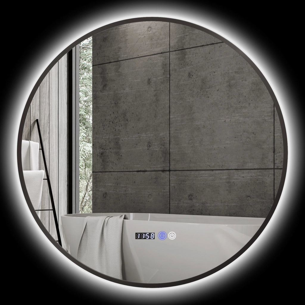 Specchio da Bagno Rotondo con Luce LED ¨C zephmum ¨C Nero, Antifog, Touch
