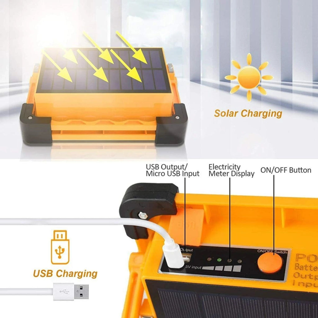 Faro portatile Power bank emergenza led 80w con pannello solare ricaricabile USB sos campeggio