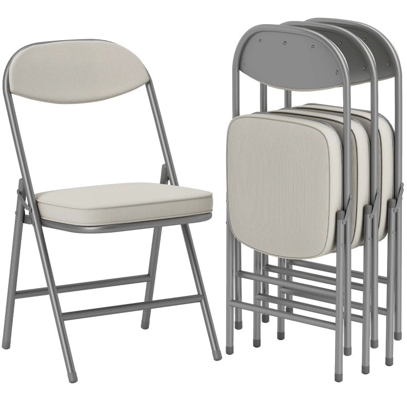 Set di 4 sedie pieghevoli imbottite con schienale inclinato; struttura in metallo; bianco crema