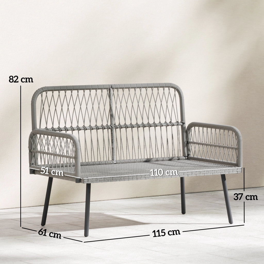 Divano da giardino 2 posti con cuscini e braccioli ¨C zephmum ¨C grigio scuro in polyrattan