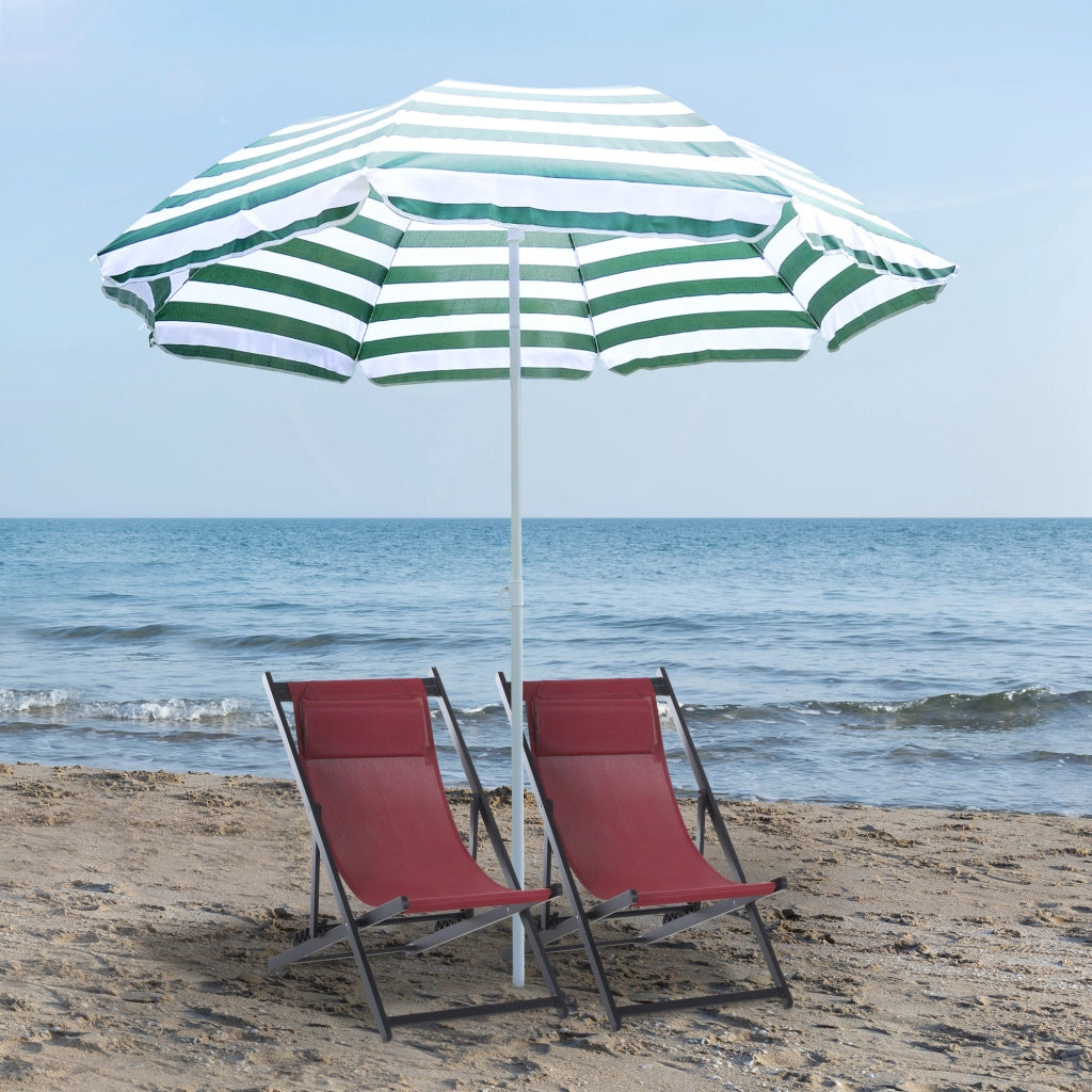 Ombrellone da Giardino Inclinabile ¨C Zephmum ¨C Verde e Bianco, Poliestere, ?180x200 cm