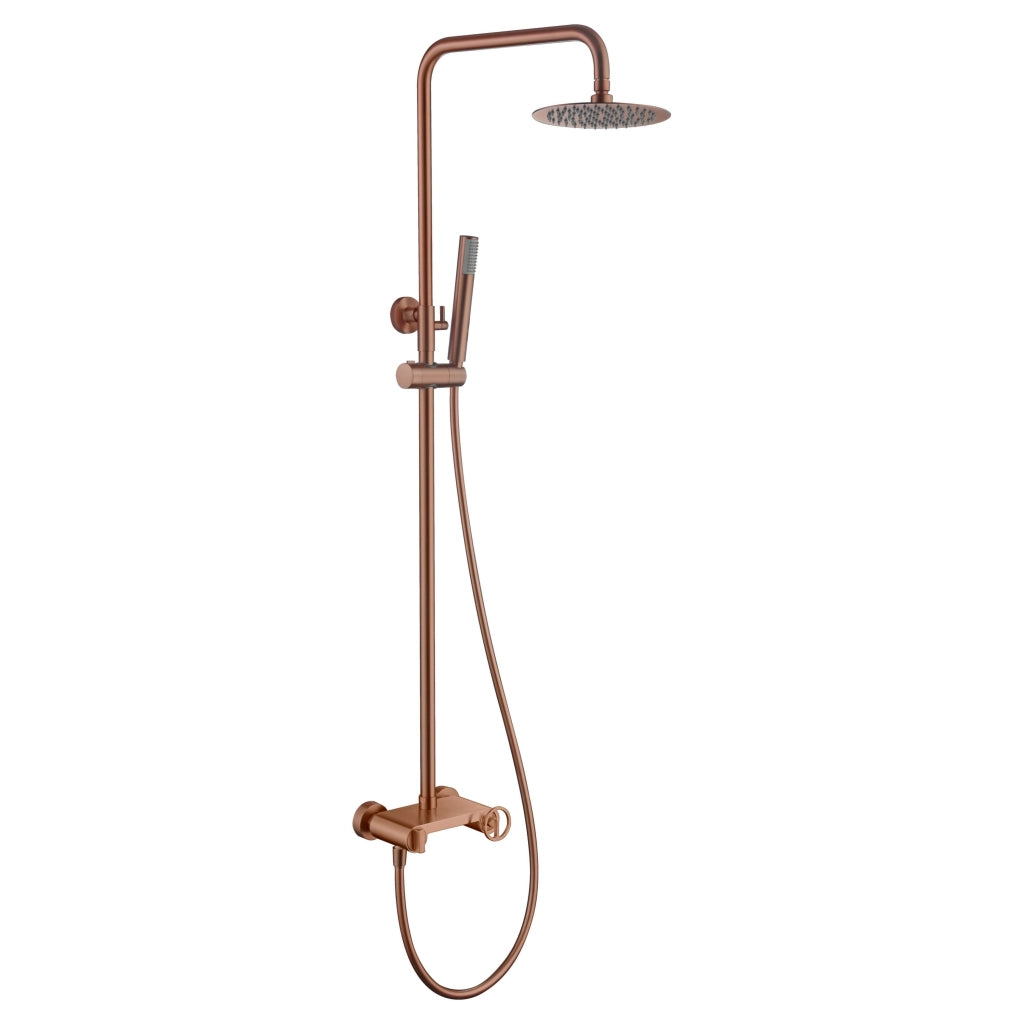IMEX Set doccia monocomando oro rosa spazzolato in acciaio inox S304 e ottone con asta estensibile soffione extrapiatto Ø20 cm anticalcare cartuccia ceramica Ø35 mm tubo flessibile 15 m Imex-BDC0