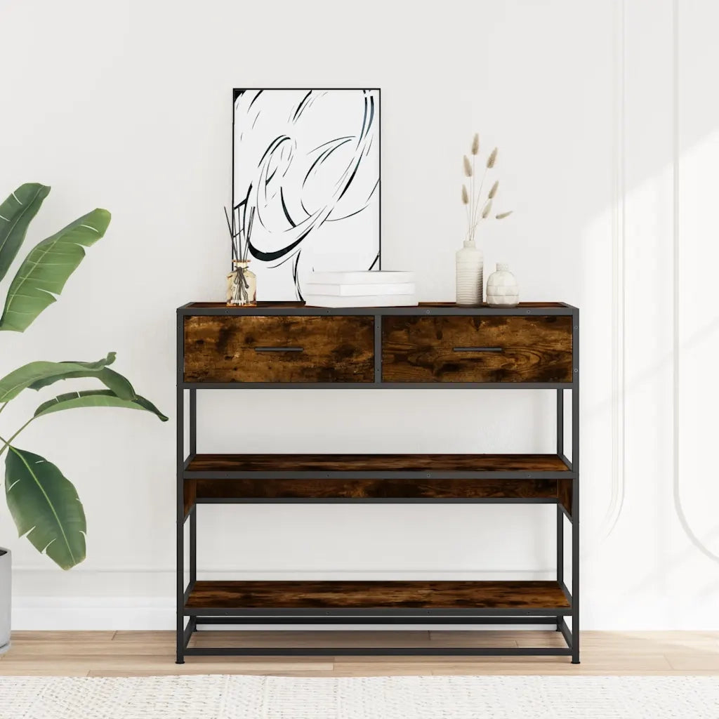 Tavolino Consolle-Tavolino da soggiorno-Tavolo Rovere Fumo 90x35x80 cm in Legno Multistrato 416578
