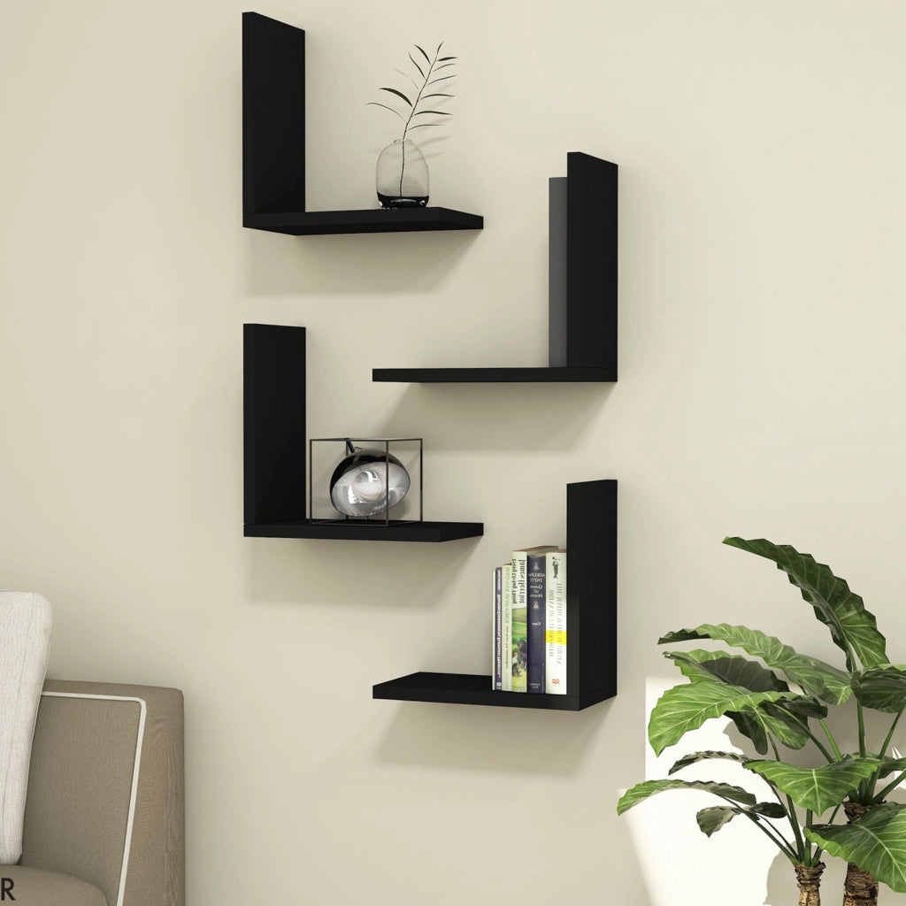 Set di 4 Mensole da Muro 'Broby' a Forma di L Consolle Portapiante da Parete - Nero [en.casa]