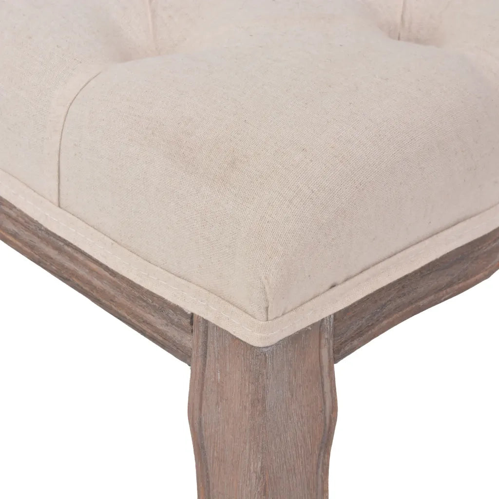 Panca in Legno Massello e Lino 110x38x48 cm Bianco Crema cod mxl 54531