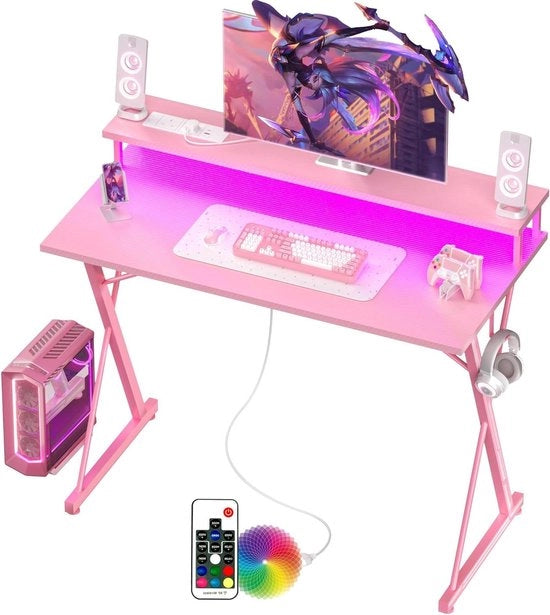 Bureau Ergonomico per Giocatori con Interruttori LED 100x50cm - Supporto per Monitor Grande con Alloggiamento per Casco - Struttura a X Moderna per Scrivania e Lavorazione - Studio, Gioco, Soggiorno, Camera da Letto e Ufficio