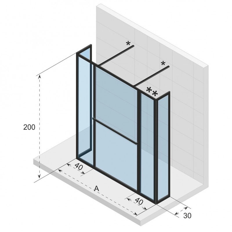 Parete doccia walk-in italiana LUCID 404 RIHO 120x30x200 cm