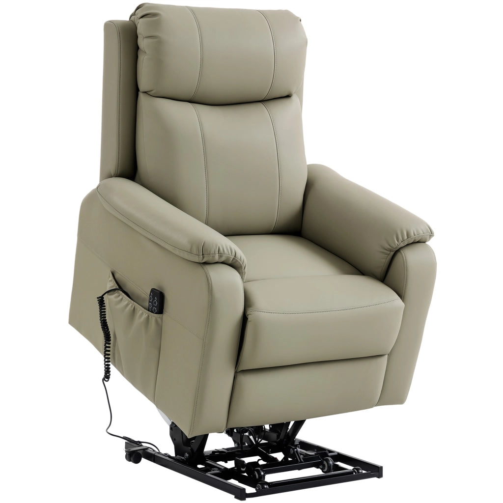 Poltrona Elettrica Alzapersona Reclinabile 170¡ã in Pelle Finta Traspirante con 2 Motori, Telecomando, 4 Ruote, Freno, Poggiapiedi, Tasche Laterali, Crema