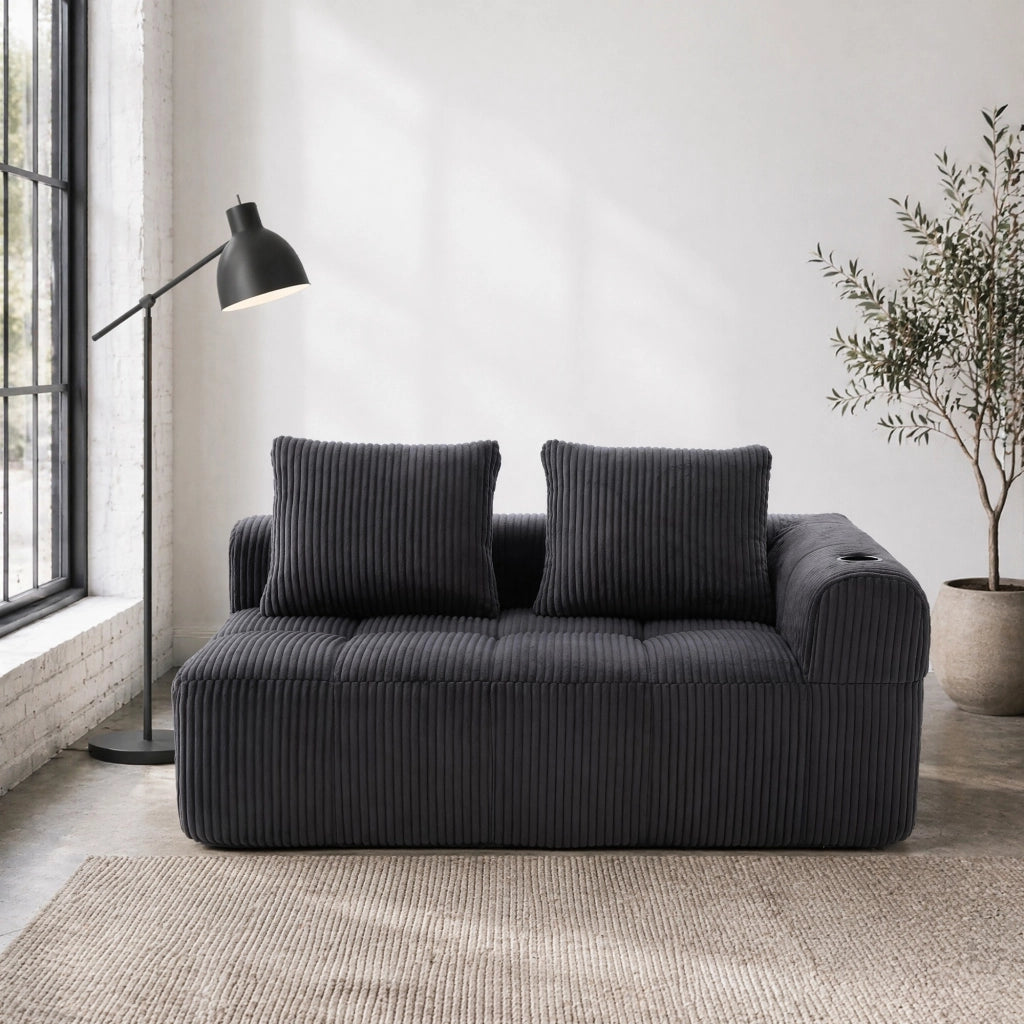 DIVANO 158x93x61 cm in tessuto a coste grigio scuro con tasche laterali e portabicchieri