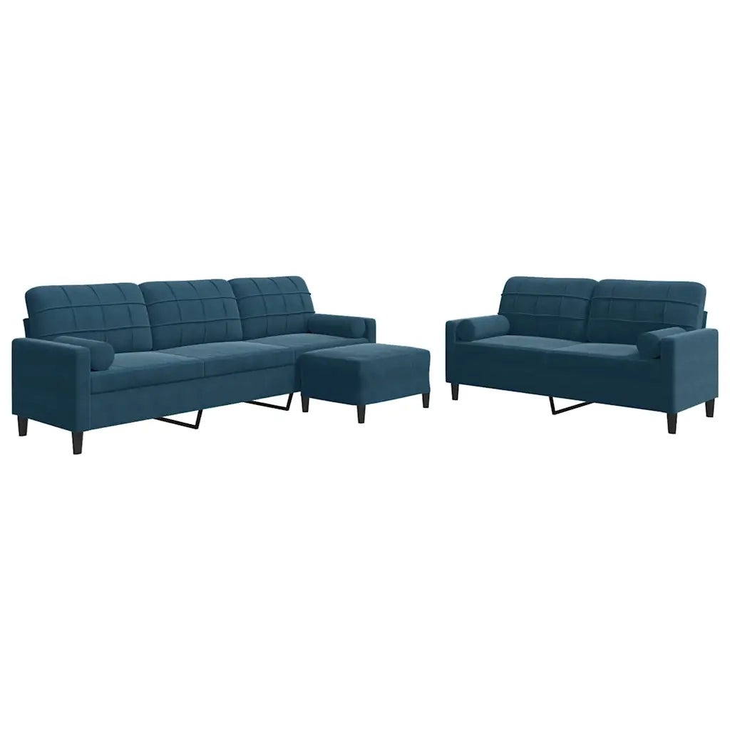 Set di Divani 3 pz con Cuscini e Rinforzi Blu in Velluto 3278510