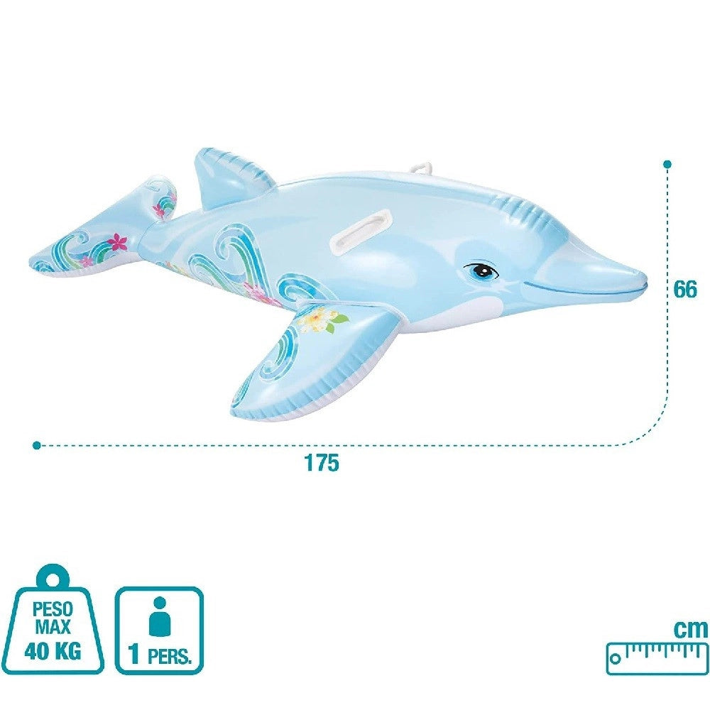 Trade Shop - Cavalcabile Forma Delfino Gonfiabile Piscina Mare 175 X 66 Cm Con Maniglie 58535 -