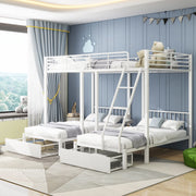 Letto a tre livelli in metallo bianco 140x200 cm; trasformabile in 3 letti separati con 2 cassetti