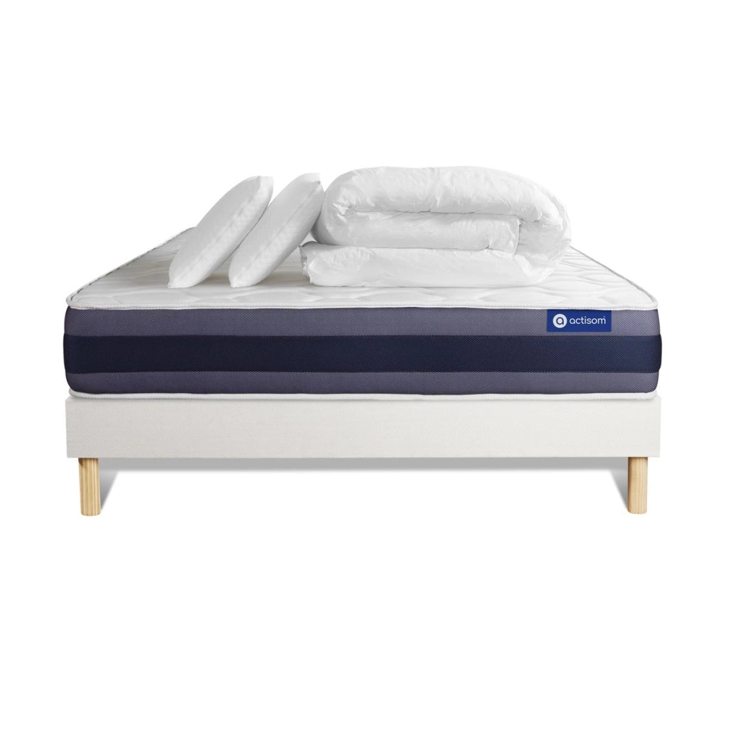 Pacchetto letto completo - Materasso 140x200cm + Box spring con doghe (kit) + 2 cuscini + Piumino - Actilatex Morpho