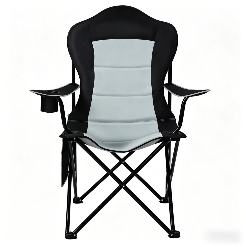 Sedia pieghevole da campeggio con porta bicchiere e tasca laterale; 84 x 110 x 62 cm; nero
