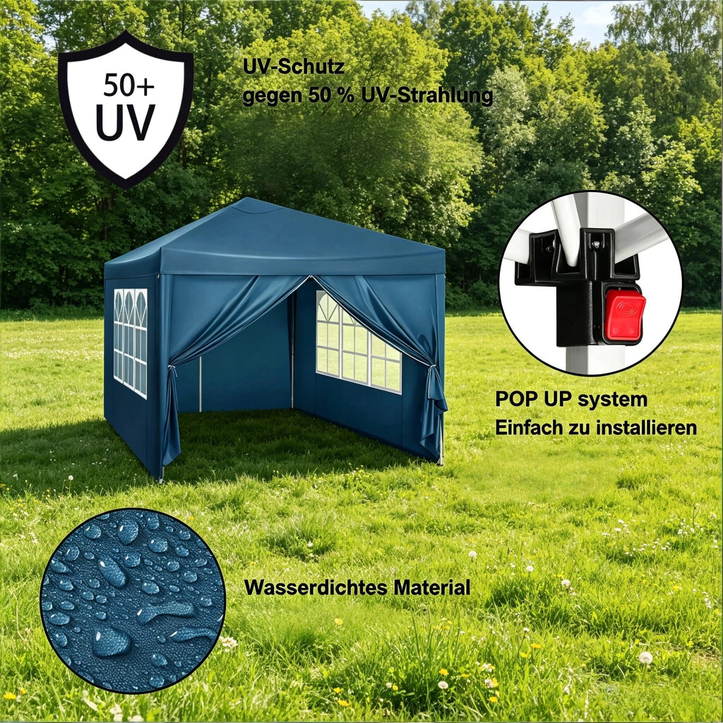 GAZEBO 3x3 m Regolabile Blu in tessuto Oxford e metallo