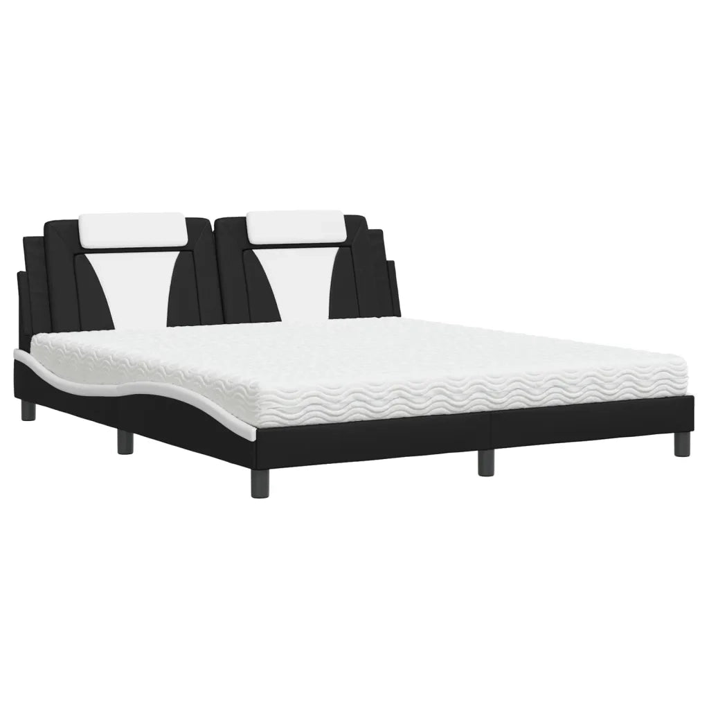 Letto con Materasso Nero e Bianco 180x200 cm in Similpelle