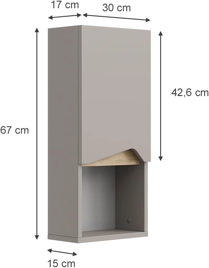 Mobile bagno Marelle, Grigio, 30 x 67 cm con porta e vano aperto, per montaggio a parete per una conservazione salvaspazio