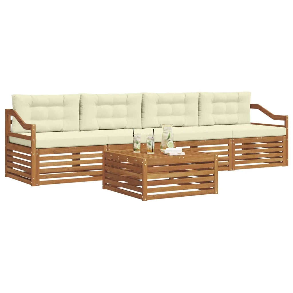 Set di divani da esterno con cuscino 5 pcs Naturale e Crema