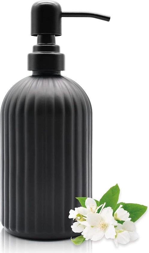 Dispensatore di sapone in vetro - dispensatore di sapone per mano - 400 ml - nero - acciaio inossidabile