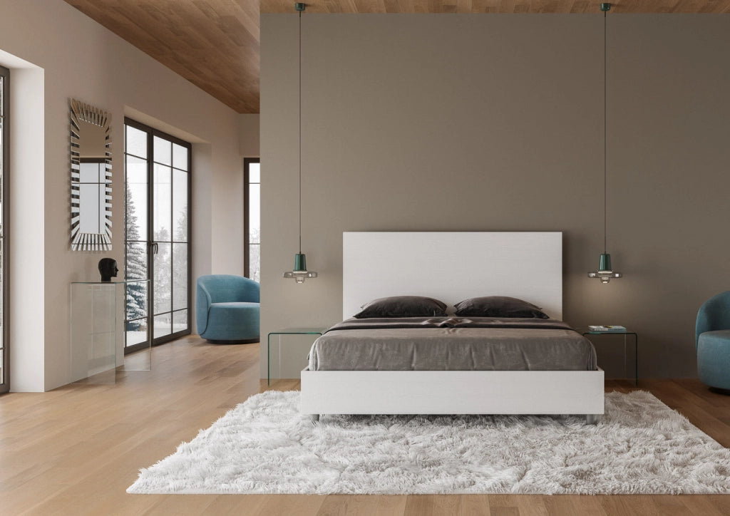 Letto Matrimoniale 160x200 cm con Rete e Contenitore Egos Bianco Frassino