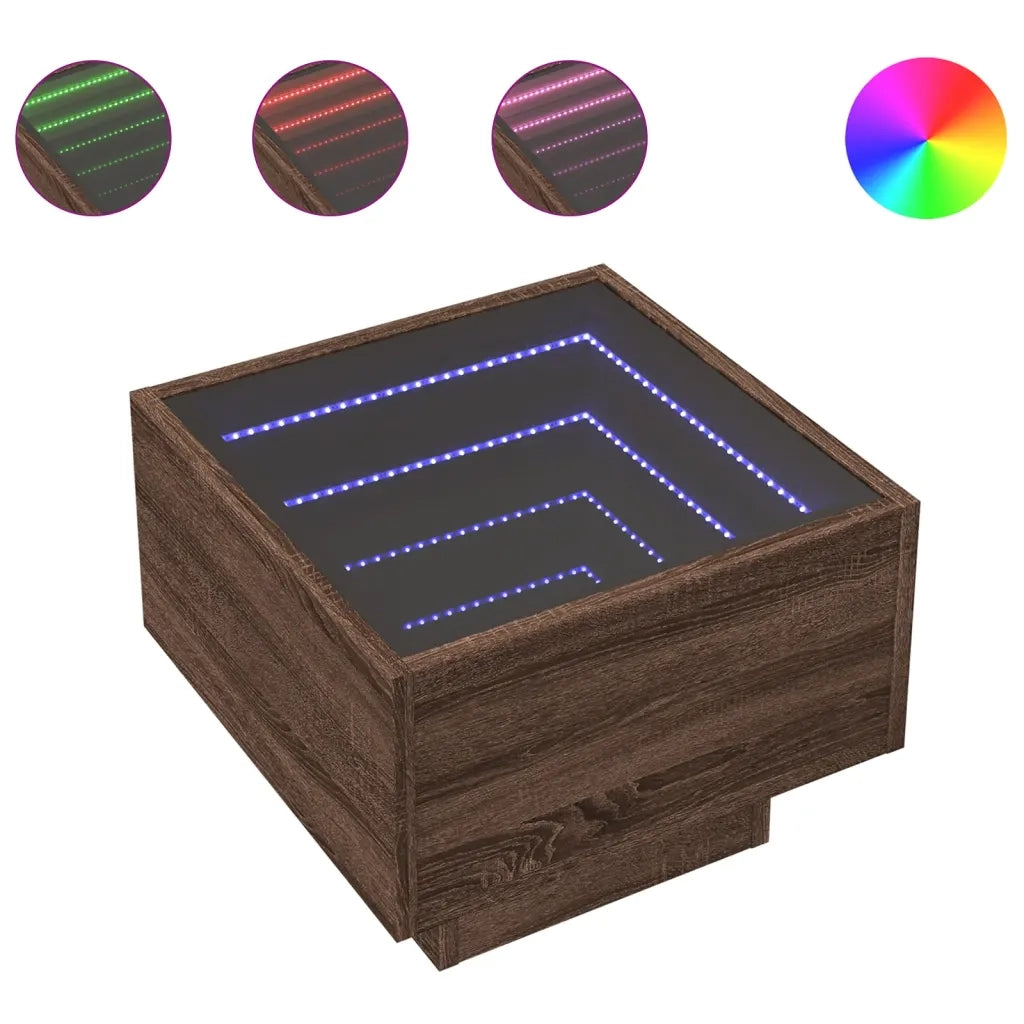 Comodino | Armadio da Notte | Mobiletto da notte con LED Infinity Rovere Marrone 40x40x30 cm