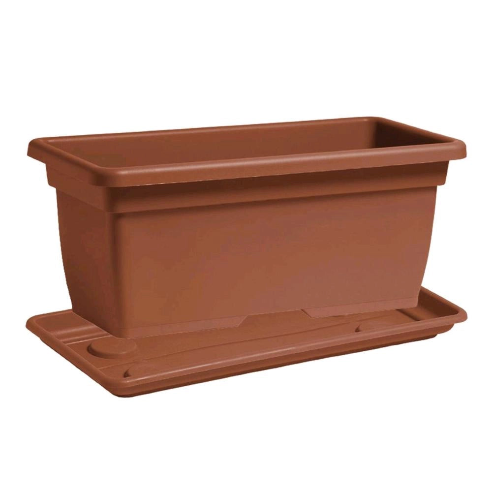 Vaso Rettangolare + Sottovaso in Plastica PPL Colore Terracotta 60x31,5x28H cm 35 Litri (MEGA)