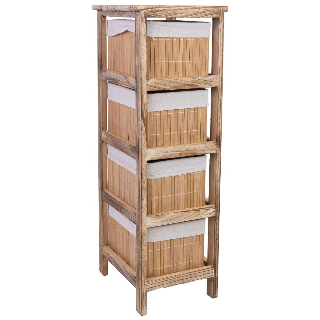 Cassettiera in legno con 4 cassetti in bambù foderati 26x32x81